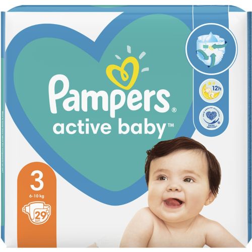 Підгузки Pampers (Памперс) Active Baby Midi р.3 (6-10 кг) №29 в аптеці - фото №1 Підгузки Pampers (Памперс) Active Baby Midi р.3 (6-10 кг) №29 в аптеці