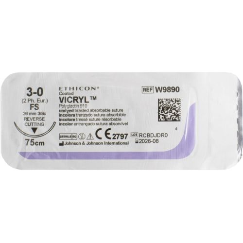 Викрил Рапид 3-0 (3/8 круга) Обратно-режущая игла 19 мм 75 см, неокрашенный W9931 фото - фото №1 Викрил Рапид 3-0 (3/8 круга) Обратно-режущая игла 19 мм 75 см, неокрашенный W9931 фото