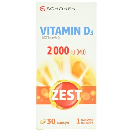 Zest (Зест) Vitamin D3 (Витамин Д3) 2000 МЕ капсулы №30 цена - фото №1 Zest (Зест) Vitamin D3 (Витамин Д3) 2000 МЕ капсулы №30 цена