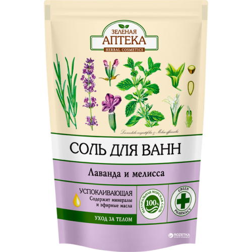 Соль для ванн Зеленая Аптека Лаванда и мелисса дой-пак 500 г заказать - фото №1 Соль для ванн Зеленая Аптека Лаванда и мелисса дой-пак 500 г заказать