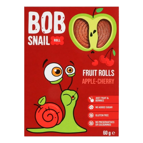 Цукерки Bob Snail Roll натуральні яблучно-вишневі 60 г фото - фото №1 Цукерки Bob Snail Roll натуральні яблучно-вишневі 60 г фото
