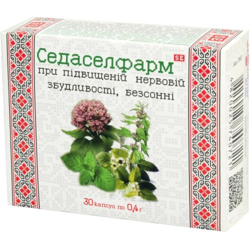 Седаселфарм 0,4 г капсули №30 в місті Львів : ціни, характеристика. - фото №1 Седаселфарм 0,4 г капсули №30 в місті Львів : ціни, характеристика.