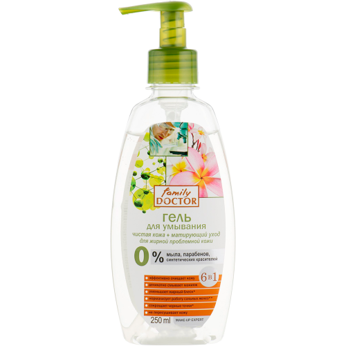 Гель для вмивання Family Doctor Чиста шкіра+Матуючий догляд 250 мл ціна - фото №1 Гель для вмивання Family Doctor Чиста шкіра+Матуючий догляд 250 мл ціна