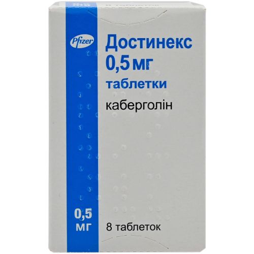 Достинекс 0,5 мг таблетки №8 в городе Одесса : цены, характеристики. - фото №1 Достинекс 0,5 мг таблетки №8 в городе Одесса : цены, характеристики.