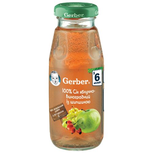 Сік Gerber яблуко, виноград, шипшина (з 6 місяців) 175 мл недорого - фото №1 Сік Gerber яблуко, виноград, шипшина (з 6 місяців) 175 мл недорого