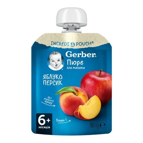 Пюре Gerber яблуко, персик (з 6 місяців) 90 г в інтернет-аптеці - фото №1 Пюре Gerber яблуко, персик (з 6 місяців) 90 г в інтернет-аптеці