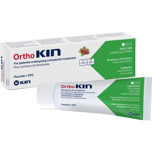 Зубна паста Kin (Кін) Ortho ортодонтична полунична м'ята 75 мл недорого - фото №1 Зубна паста Kin (Кін) Ortho ортодонтична полунична м'ята 75 мл недорого