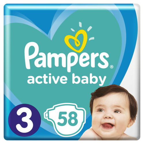 Підгузки Pampers Active Baby-Dry Midi р.3 (6-10 кг) 58 шт купити - фото №1 Підгузки Pampers Active Baby-Dry Midi р.3 (6-10 кг) 58 шт купити