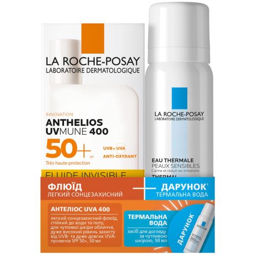 Набір La Roche-Posay (Ля Рош-Позе) Anthelios UVA флюїд сонцезахисний SPF50+ легкий 50 мл + термальна вода 50 мл недорого - фото №1 Набір La Roche-Posay (Ля Рош-Позе) Anthelios UVA флюїд сонцезахисний SPF50+ легкий 50 мл + термальна вода 50 мл недорого