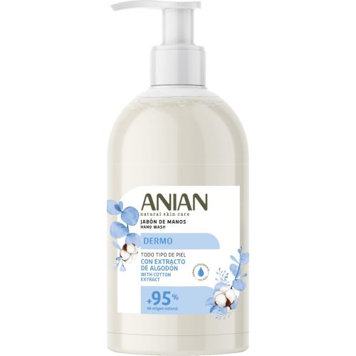 Мыло Anian (Аниан) для рук жидкое Dermo с хлопком и глицерином 500 мл цена - фото №1 Мыло Anian (Аниан) для рук жидкое Dermo с хлопком и глицерином 500 мл цена