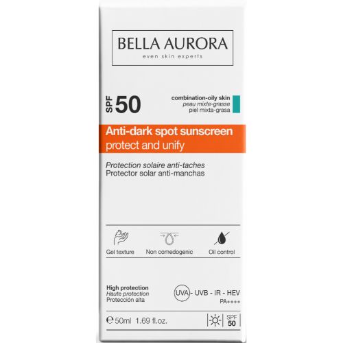Гель-крем Bella Aurora (Белла Аурора) солнцезащитный от пигментных пятен SPF50 для комбинированной, жирной кожи 50 мл в аптеке - фото №1 Гель-крем Bella Aurora (Белла Аурора) солнцезащитный от пигментных пятен SPF50 для комбинированной, жирной кожи 50 мл в аптеке