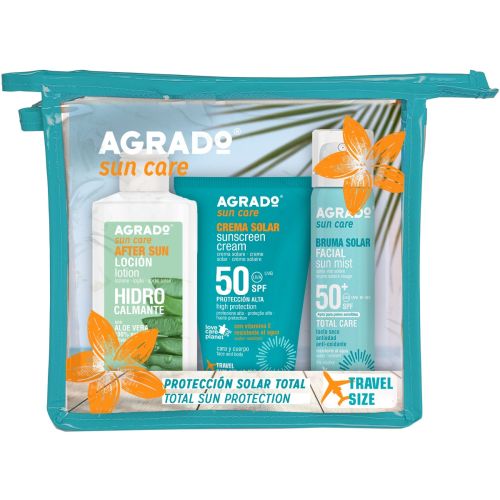Набір Agrado (Аградо) Захист від сонця (Лосьйон після засмаги 100 мл+Крем сонцезахисний SPF50 100 мл+Міст сонцезахисний для обличчя сухий SPF50 75 мл+косметичка) ADD - фото №1 Набір Agrado (Аградо) Захист від сонця (Лосьйон після засмаги 100 мл+Крем сонцезахисний SPF50 100 мл+Міст сонцезахисний для обличчя сухий SPF50 75 мл+косметичка) ADD