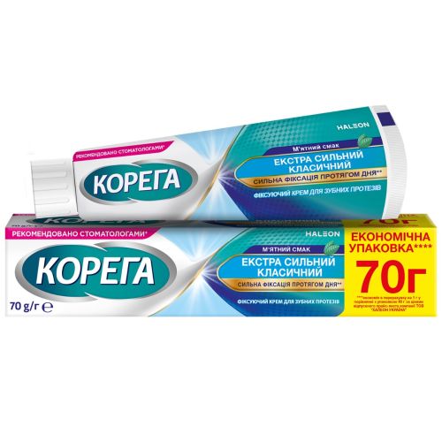 Фіксуючий крем для зубних протезів Корега Екстра Сильний Класичний М'ятний Смак 70 г в місті Одеса : ціни, характеристика. - фото №1 Фіксуючий крем для зубних протезів Корега Екстра Сильний Класичний М'ятний Смак 70 г в місті Одеса : ціни, характеристика.