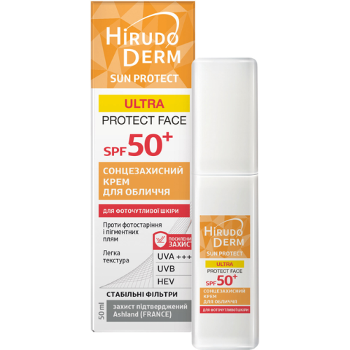Крем Hirudo Derm (Гирудо Дерм) Sun Protect Ultra Protect Face солнцезащитный для лица SPF50+, 50 мл недорого - фото №1 Крем Hirudo Derm (Гирудо Дерм) Sun Protect Ultra Protect Face солнцезащитный для лица SPF50+, 50 мл недорого