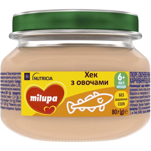 Пюре овощно-рыбное Milupa Хек с овощами с 6 месяцев 80 г ADD - фото №1 Пюре овощно-рыбное Milupa Хек с овощами с 6 месяцев 80 г ADD