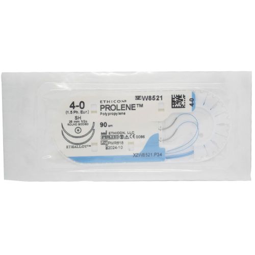 Шовный материал Пролен 4-0 (1/2 круга) колющие 2 иголки 26 мм 90 см W8521 купить - фото №1 Шовный материал Пролен 4-0 (1/2 круга) колющие 2 иголки 26 мм 90 см W8521 купить