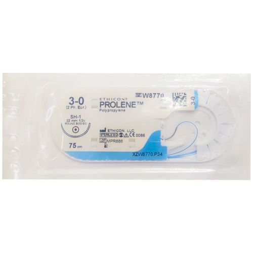 Шовный материал Пролен 3-0 (1/2 круга) колющая игла 22 мм 75 см W8770 ADD - фото №1 Шовный материал Пролен 3-0 (1/2 круга) колющая игла 22 мм 75 см W8770 ADD