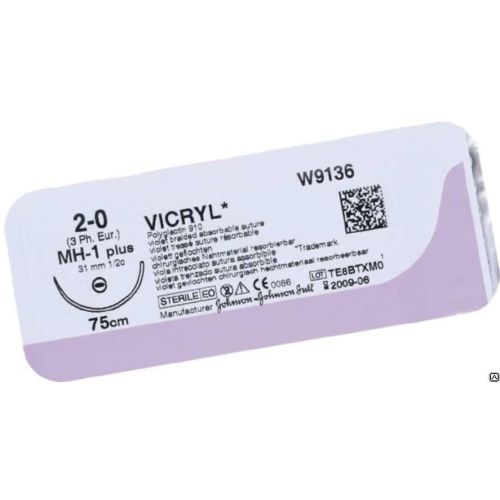 Викрил фиолетовый M3 (2/0) 75 см игла колющая MH-1 Plus 31 мм W9136 купить - фото №1 Викрил фиолетовый M3 (2/0) 75 см игла колющая MH-1 Plus 31 мм W9136 купить