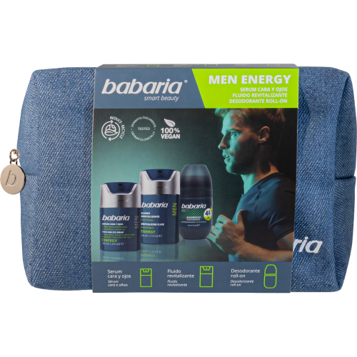 Набір Babaria (Бабарія) Енергія для чоловіків (сироватка 30 мл + флюїд 50 мл + дезодорант кульковий 50 мл + косметичка) купити - фото №1 Набір Babaria (Бабарія) Енергія для чоловіків (сироватка 30 мл + флюїд 50 мл + дезодорант кульковий 50 мл + косметичка) купити