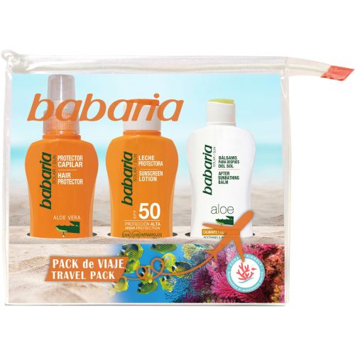 Набір Babaria (Бабарія) Захист від сонця (Молочко сонцезахисне SPF50 100 мл+Лосьйон після засмаги 100 мл+Засіб для захисту волосся 100 мл+косметичка) ціна - фото №1 Набір Babaria (Бабарія) Захист від сонця (Молочко сонцезахисне SPF50 100 мл+Лосьйон після засмаги 100 мл+Засіб для захисту волосся 100 мл+косметичка) ціна