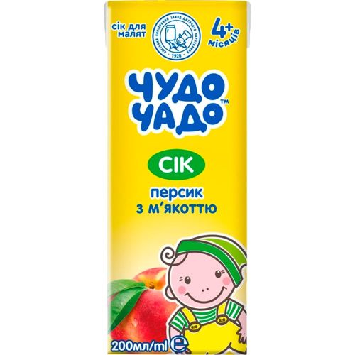 Сік Чудо-Чадо Персиковий з м'якоттю та вітаміном С з 4 місяців 200 мл купити - фото №1 Сік Чудо-Чадо Персиковий з м'якоттю та вітаміном С з 4 місяців 200 мл купити