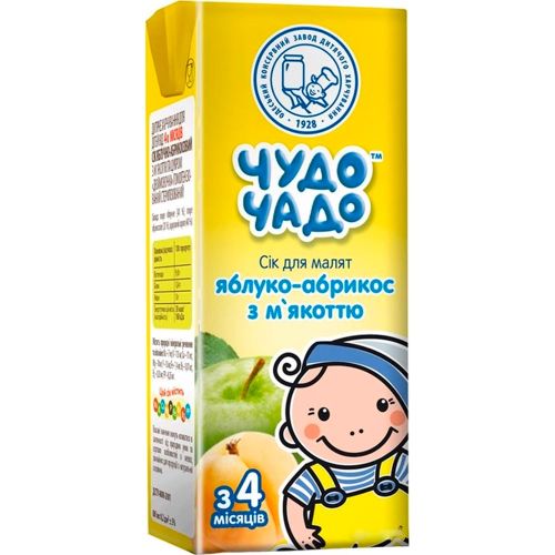 Сік Чудо-Чадо Яблучно-абрикосовий з м'якоттю з 4 місяців 200 мл купити - фото №1 Сік Чудо-Чадо Яблучно-абрикосовий з м'якоттю з 4 місяців 200 мл купити