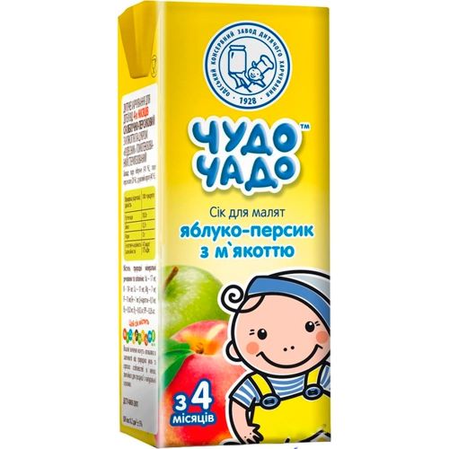Сік Чудо-Чадо Яблучно-персиковий з м'якоттю з 4 місяців 200 мл ціна - фото №1 Сік Чудо-Чадо Яблучно-персиковий з м'якоттю з 4 місяців 200 мл ціна