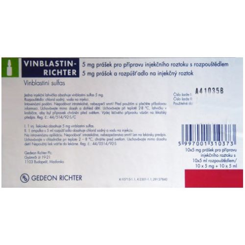 Вінбластин-Ріхтер ліофілізований порошок для ін'єкцій 5 мг флакон, 5 мл ампула №10 в Дніпрі : ціни, характеристика. - фото №1 Вінбластин-Ріхтер ліофілізований порошок для ін'єкцій 5 мг флакон, 5 мл ампула №10 в Дніпрі : ціни, характеристика.