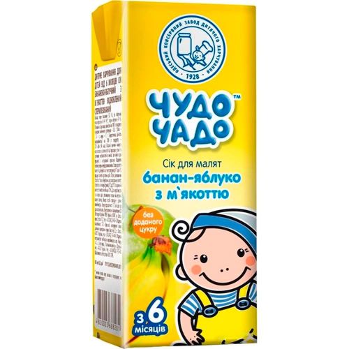 Сік Чудо-Чадо бананово-яблучний з м'якоттю з 6 місяців 200 мл в інтернет-аптеці - фото №1 Сік Чудо-Чадо бананово-яблучний з м'якоттю з 6 місяців 200 мл в інтернет-аптеці