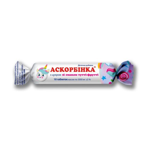 Аскорбінова кислота 0,025 г таблетки 3 г тутті-фрутті з цукром №10 в місті Запоріжжя : ціни, характеристика. - фото №1 Аскорбінова кислота 0,025 г таблетки 3 г тутті-фрутті з цукром №10 в місті Запоріжжя : ціни, характеристика.