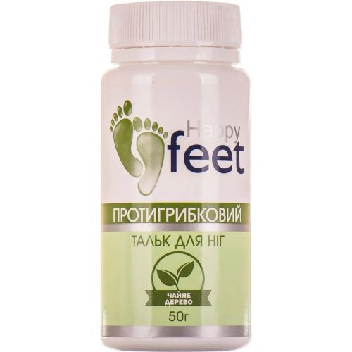 Тальк Happy Feet противогрибковый с чайным деревом для ног 50 г цена - фото №1 Тальк Happy Feet противогрибковый с чайным деревом для ног 50 г цена
