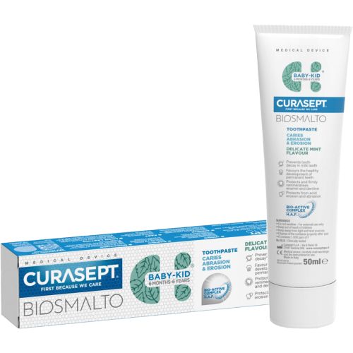 Детская зубная паста Curasept Biosmalto против кариеса, эрозии и стирания, от 6 месяцев до 6 лет, мята, 50 мл недорого - фото №1 Детская зубная паста Curasept Biosmalto против кариеса, эрозии и стирания, от 6 месяцев до 6 лет, мята, 50 мл недорого