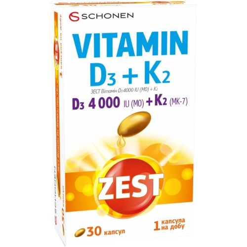 Zest Витамин Д3 4000 МЕ+К2 капсулы №30 купить - фото №1 Zest Витамин Д3 4000 МЕ+К2 капсулы №30 купить