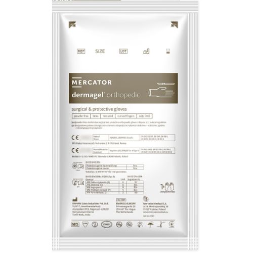 Перчатки хирургические Mercator Medical Dermagel Orthopedic латексные без пудры р.7,5 стерильные, 1 пара купить - фото №1 Перчатки хирургические Mercator Medical Dermagel Orthopedic латексные без пудры р.7,5 стерильные, 1 пара купить