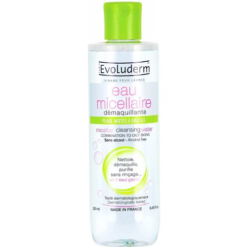 Міцелярна вода Evoluderm (Еволюдерм) для зняття макіяжу для комбінованої жирної шкіри обличчя, 250 мл купити - фото №1 Міцелярна вода Evoluderm (Еволюдерм) для зняття макіяжу для комбінованої жирної шкіри обличчя, 250 мл купити