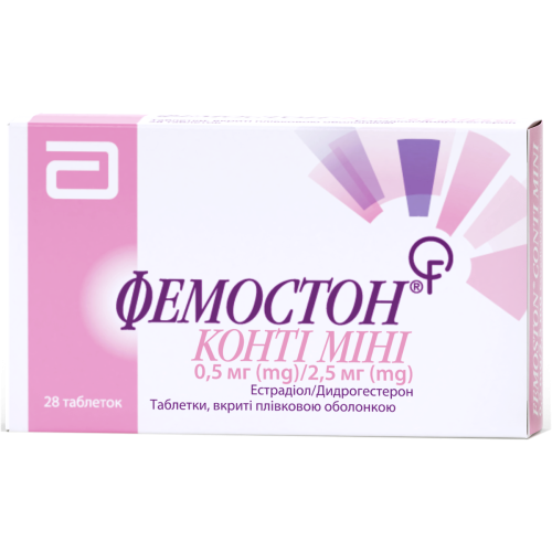 Фемостон Конті Міні 0,5 мг/2,5 мг таблетки №28 в Дніпрі : ціни, характеристика. - фото №1 Фемостон Конті Міні 0,5 мг/2,5 мг таблетки №28 в Дніпрі : ціни, характеристика.