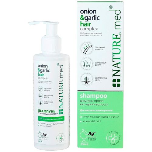 Шампунь Nature.med Луково-чесночный комплекс против выпадения волос, 200 мл цена - фото №1 Шампунь Nature.med Луково-чесночный комплекс против выпадения волос, 200 мл цена