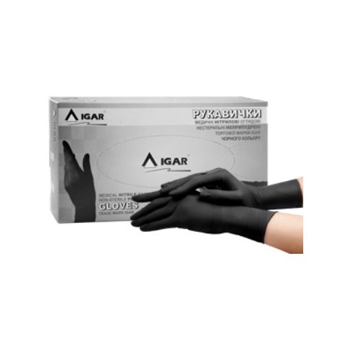 Перчатки смотровые IGAR Gloves Black нитриловые неприпудренные нестерильные черные (р. S) №200 цена - фото №1 Перчатки смотровые IGAR Gloves Black нитриловые неприпудренные нестерильные черные (р. S) №200 цена