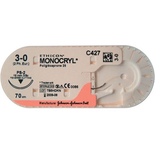 Шовний матеріал Монокріл USP 3-0 зворотньо-ріжуча голка 19 мм 3/8 кола довжина 70 см незабарвлений №1 ADD - фото №1 Шовний матеріал Монокріл USP 3-0 зворотньо-ріжуча голка 19 мм 3/8 кола довжина 70 см незабарвлений №1 ADD