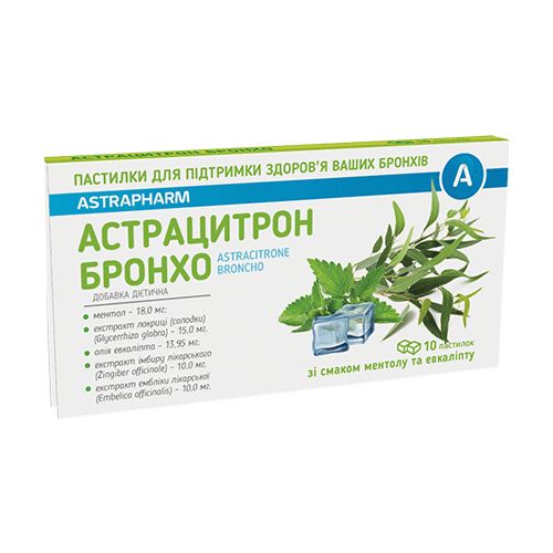 Астрацитрон Бронхо пастилки со вкусом ментола и эвкалипта по 1,5 г №10 купить - фото №1 Астрацитрон Бронхо пастилки со вкусом ментола и эвкалипта по 1,5 г №10 купить