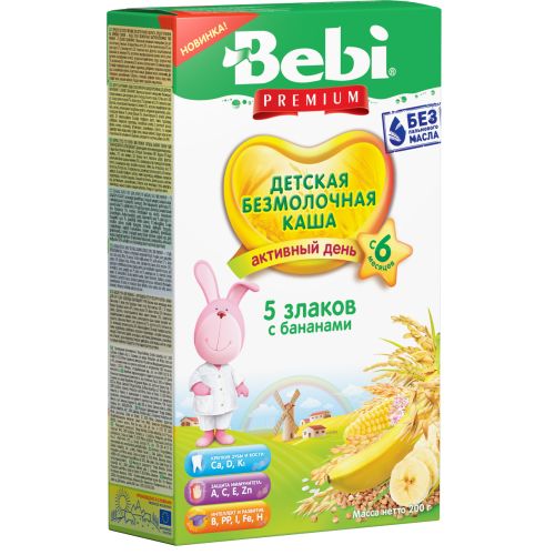 Каша безмолочная Bebi Premium 5 злаков с бананом 200 г в интернет-аптеке - фото №1 Каша безмолочная Bebi Premium 5 злаков с бананом 200 г в интернет-аптеке