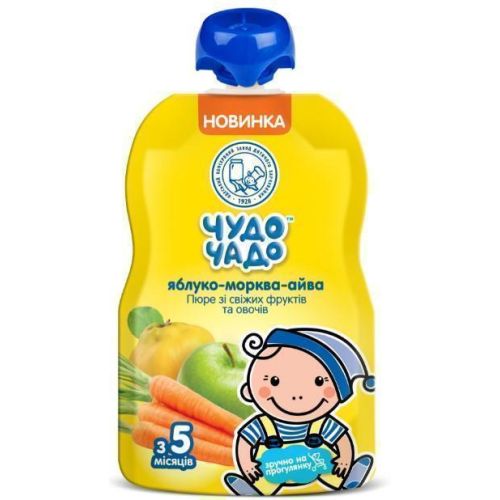 Пюре Чудо-Чадо з яблук, моркви та айви з цукром та вітаміном С 90 г в аптеці - фото №1 Пюре Чудо-Чадо з яблук, моркви та айви з цукром та вітаміном С 90 г в аптеці