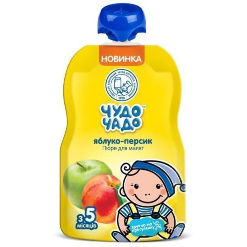 Пюре Чудо-Чадо з персиків та яблук з цукром 90 г замовити - фото №1 Пюре Чудо-Чадо з персиків та яблук з цукром 90 г замовити