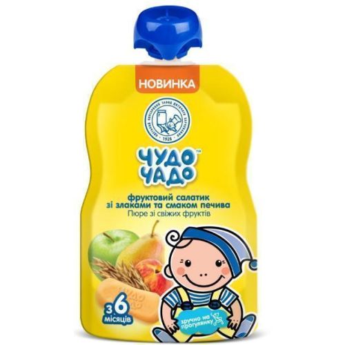 Пюре Чудо-Чадо груша/яблуко/персик зі злаками і смаком печива без цукру 90 г в Україні - фото №1 Пюре Чудо-Чадо груша/яблуко/персик зі злаками і смаком печива без цукру 90 г в Україні