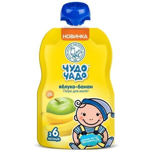 Пюре Чудо-Чадо з яблук та банану без цукру 90 г в аптеці - фото №1 Пюре Чудо-Чадо з яблук та банану без цукру 90 г в аптеці