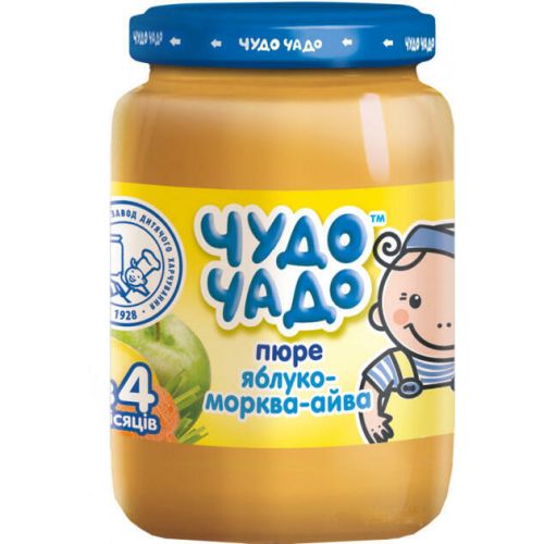 Пюре Чудо-Чадо з яблук, моркви та айви з цукром та вітаміном С 170 г замовити - фото №1 Пюре Чудо-Чадо з яблук, моркви та айви з цукром та вітаміном С 170 г замовити
