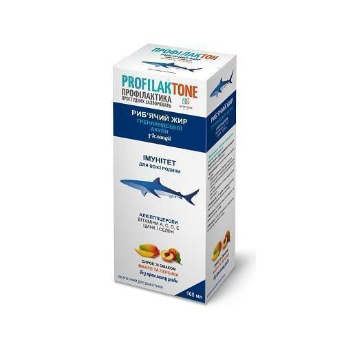 Профілактон Риб`ячий жир гренландської акули сироп зі смаком манго та персика 165 мл в Дніпрі : ціни, характеристика. - фото №1 Профілактон Риб`ячий жир гренландської акули сироп зі смаком манго та персика 165 мл в Дніпрі : ціни, характеристика.