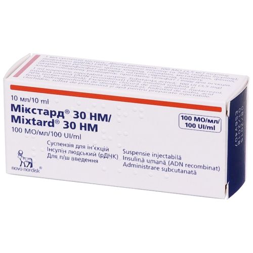 Микстард 30 НМ 100 МЕ/мл суспензия 10 мл №1 в аптеке - фото №1 Микстард 30 НМ 100 МЕ/мл суспензия 10 мл №1 в аптеке