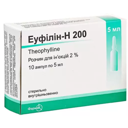 Еуфілін-Н 200 2% розчин для ін'єкцій 5 мл ампули №10 в інтернет-аптеці - фото №1 Еуфілін-Н 200 2% розчин для ін'єкцій 5 мл ампули №10 в інтернет-аптеці