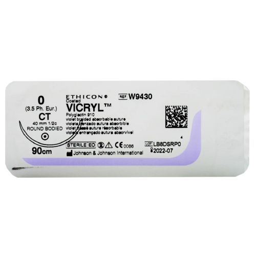 Викрил 0 фиолетовый 90 см колющая игла 40 мм 1/2 W9430 ADD - фото №1 Викрил 0 фиолетовый 90 см колющая игла 40 мм 1/2 W9430 ADD